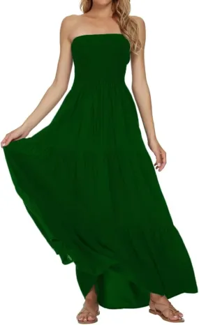 Women's Summer Strapless Tube Top Maxi Dresses Off Shoulder Boho Beach Long Dress