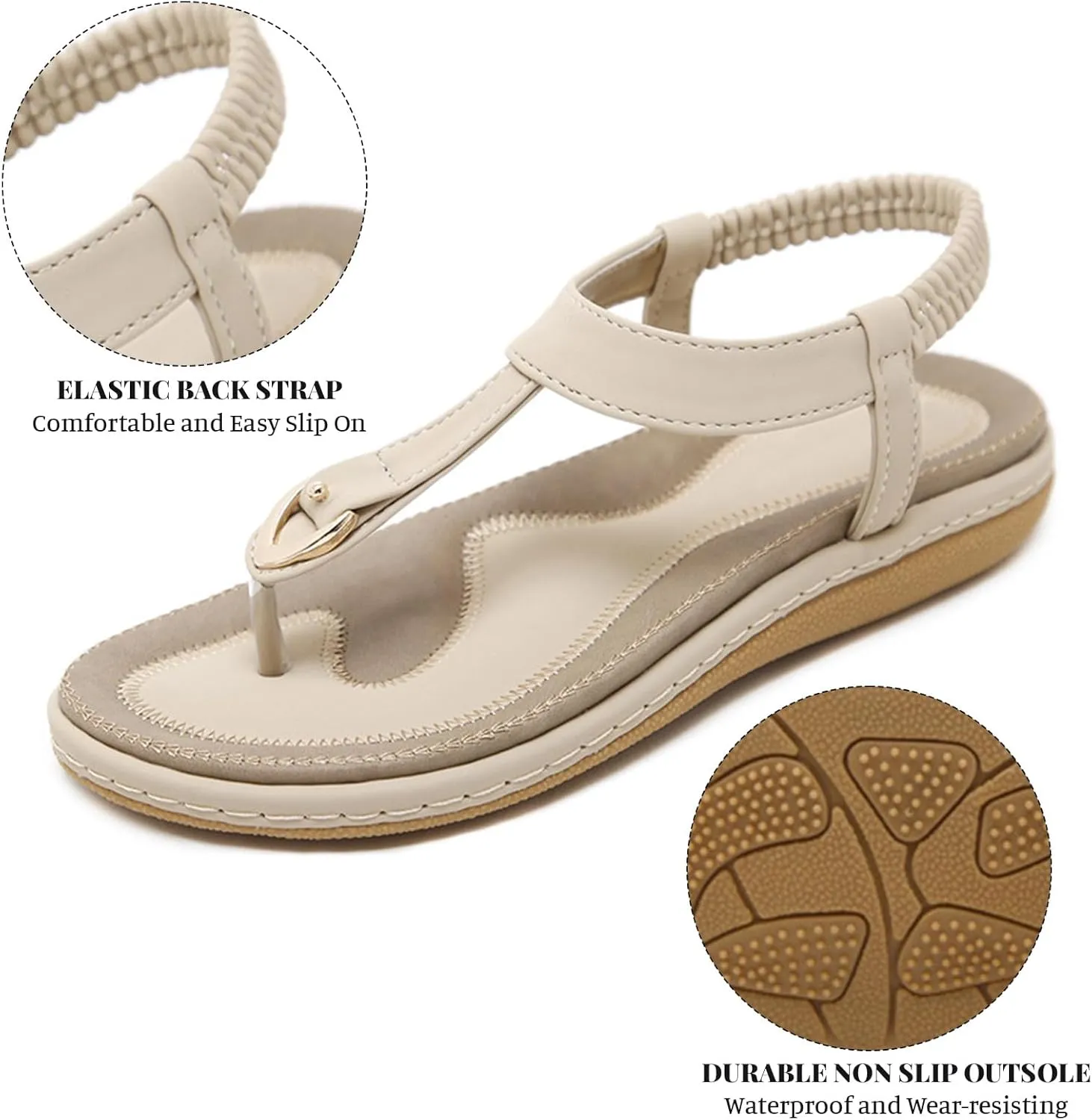 Womens Summer Strappy Flat Sandals Bohemian Clip Toe Leather Upholstery T-Strap Flip Flop Thong Sandals Comfortable Walking Beach Shoes