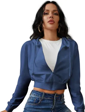 Women's Zip Up Hoodies Cropped Cardigan Jacket Drawstring Hooded Sweatshirts Casual Long Sleeve Top??