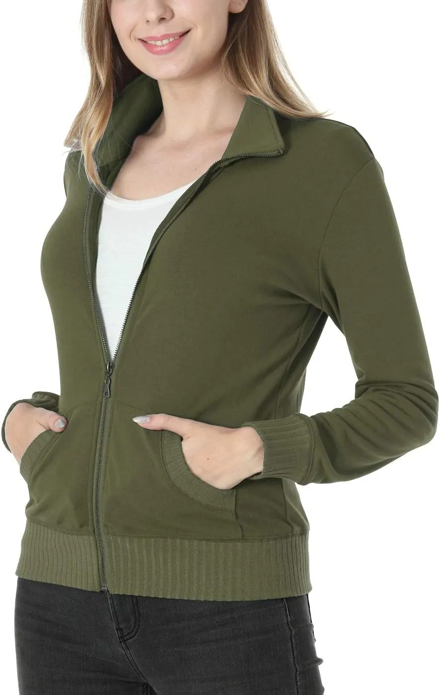 Women's Zip up Sweatshirt Jacket Stand Collar Hoodless Running Sweatshirt with Pockets