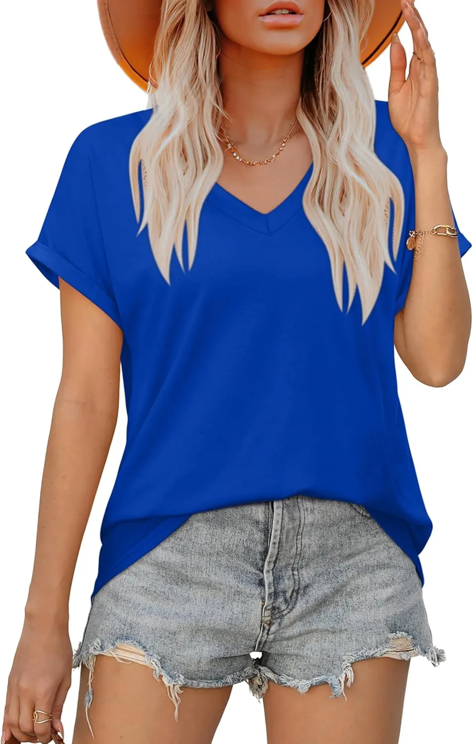 XIEERDUO Womens Summer Tops Short Sleeve Shirts Casual V Neck T Shirt Loose Fit Comfy