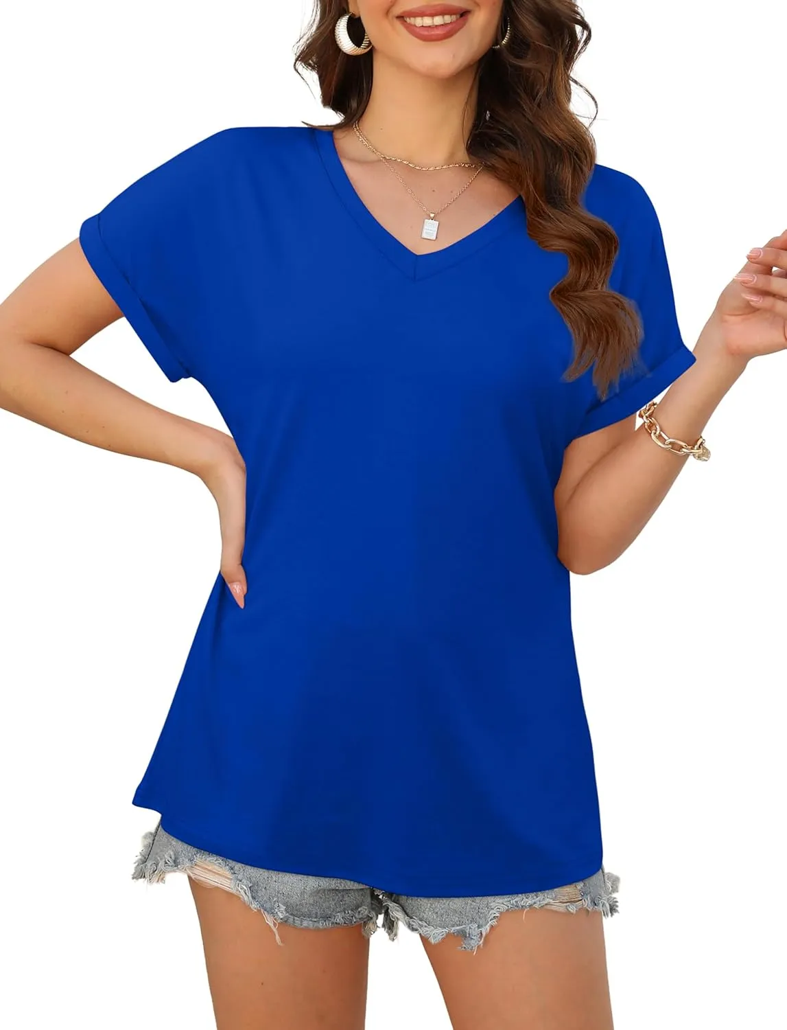 XIEERDUO Womens Summer Tops Short Sleeve Shirts Casual V Neck T Shirt Loose Fit Comfy