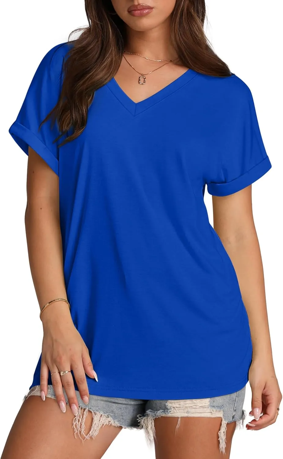 XIEERDUO Womens Summer Tops Short Sleeve Shirts Casual V Neck T Shirt Loose Fit Comfy