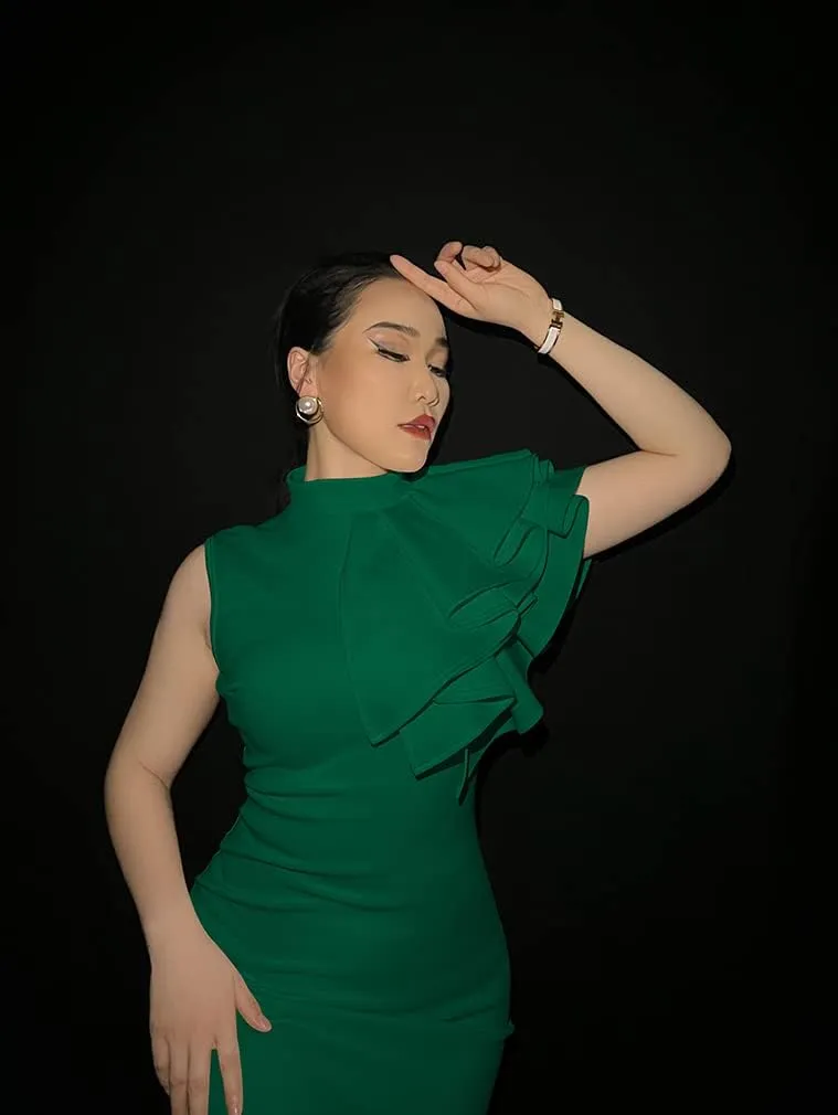 XXTAXN Women's Cocktail Bodycon Ruffle Sleeveless Formal Midi Pencil Dress