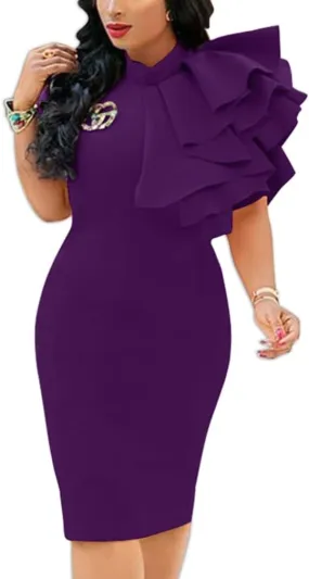 XXTAXN Women's Cocktail Bodycon Ruffle Sleeveless Formal Midi Pencil Dress