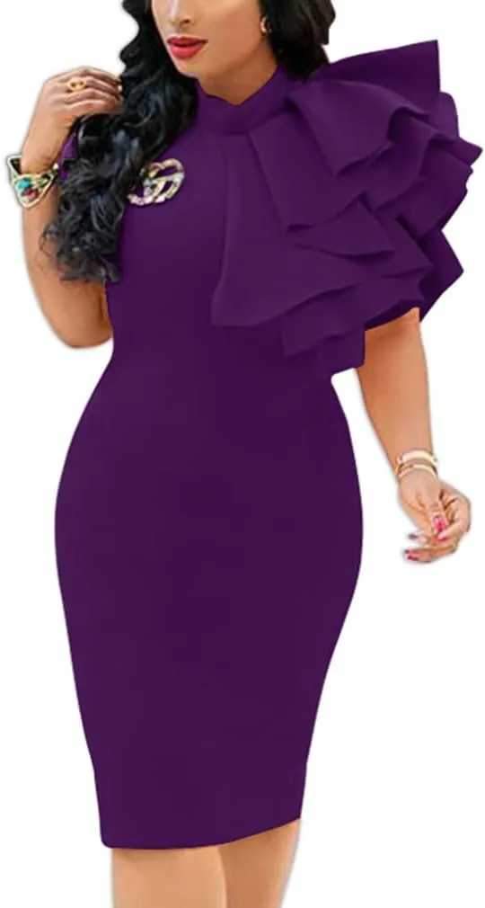 XXTAXN Women's Cocktail Bodycon Ruffle Sleeveless Formal Midi Pencil Dress