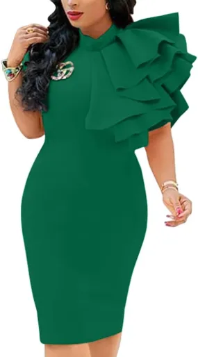 XXTAXN Women's Cocktail Bodycon Ruffle Sleeveless Formal Midi Pencil Dress