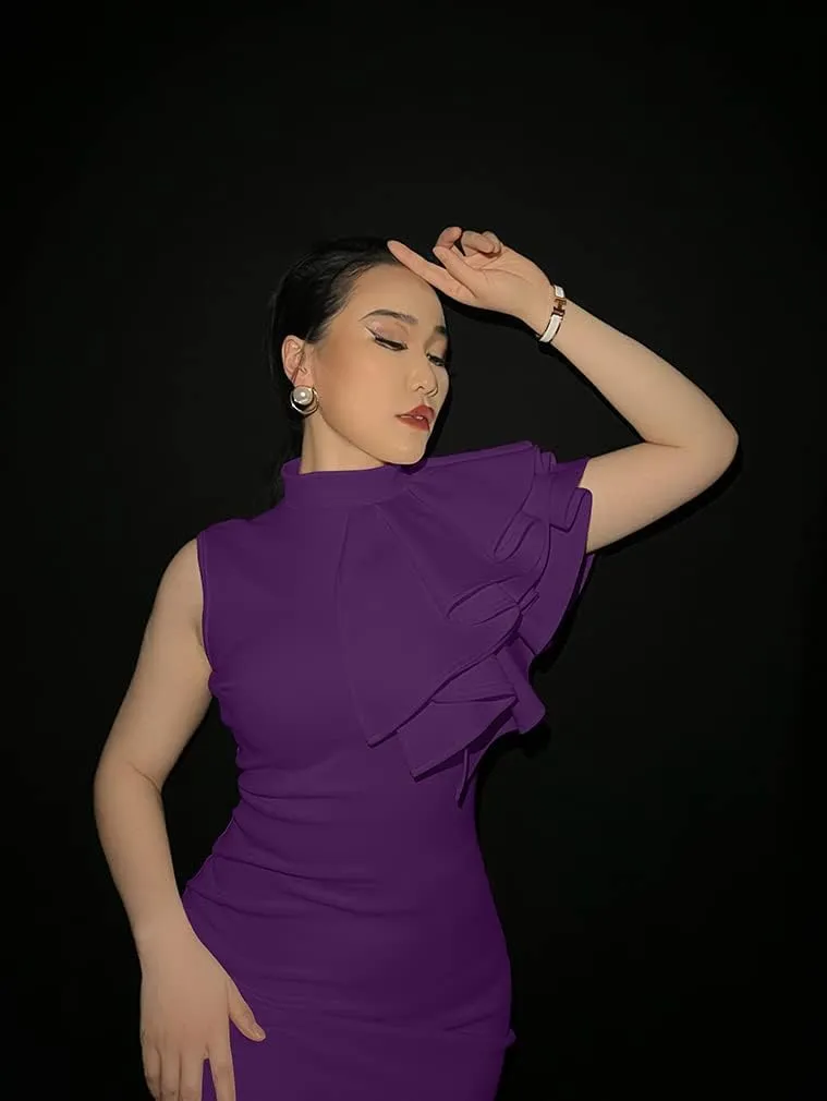 XXTAXN Women's Cocktail Bodycon Ruffle Sleeveless Formal Midi Pencil Dress
