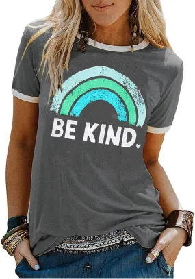 YEXIPO Graphic Tees for Women Short Sleeve Summer Tops Funny Letter Printed Loose Casual T Shirts
