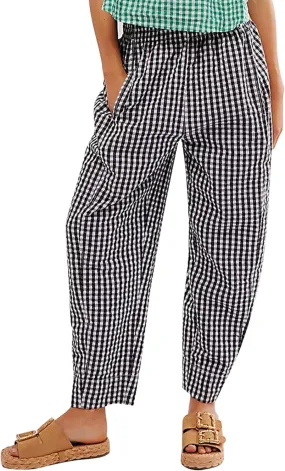 YKR Women Plaid Pants Loose Wide Leg Trousers Black M