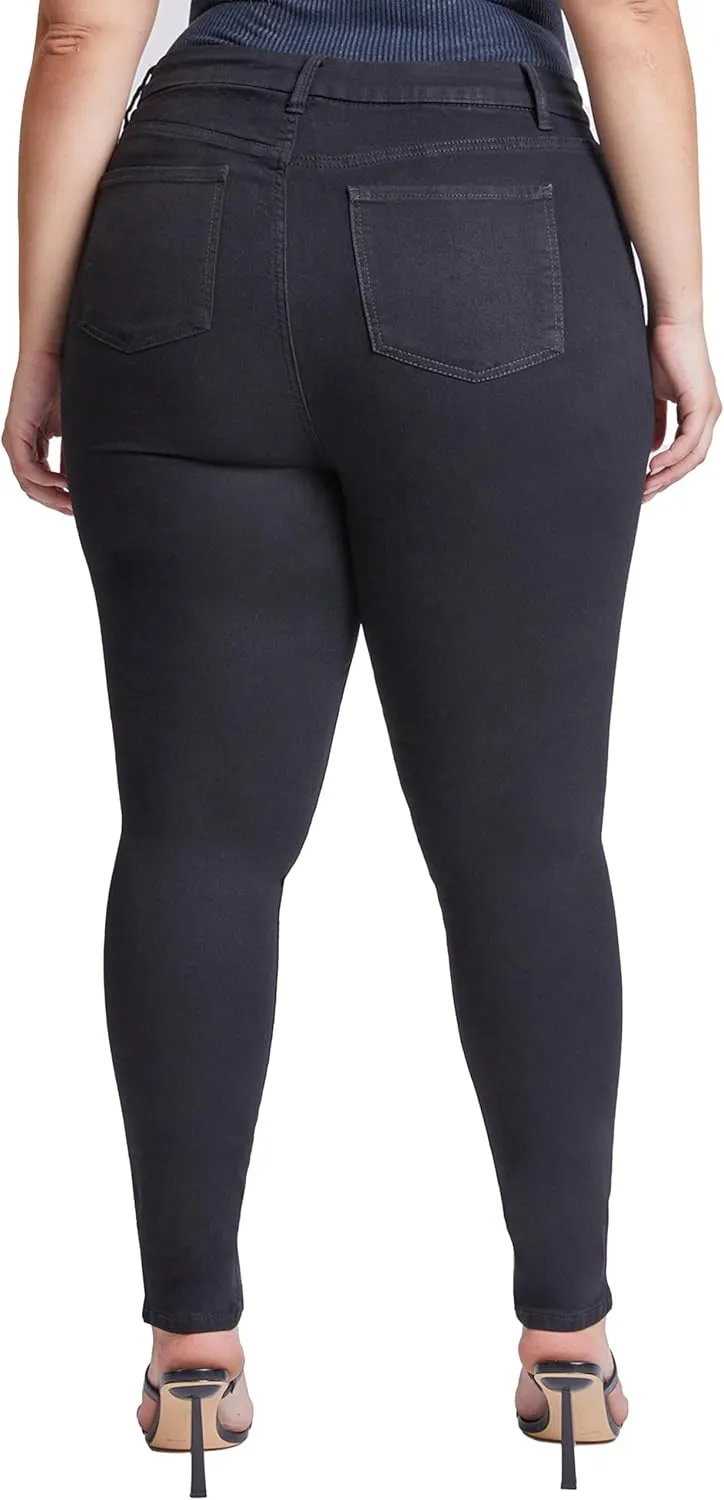 YMI Womens Curvy Fit 1-Button Tailored Wannabettabutt High Rise Skinny Jean Made with Recycled Fibers