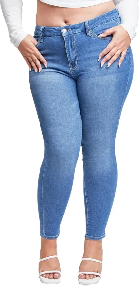 YMI Womens Curvy Fit 1-Button Tailored Wannabettabutt High Rise Skinny Jean Made with Recycled Fibers
