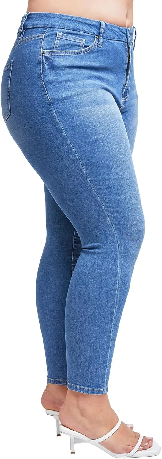 YMI Womens Curvy Fit 1-Button Tailored Wannabettabutt High Rise Skinny Jean Made with Recycled Fibers