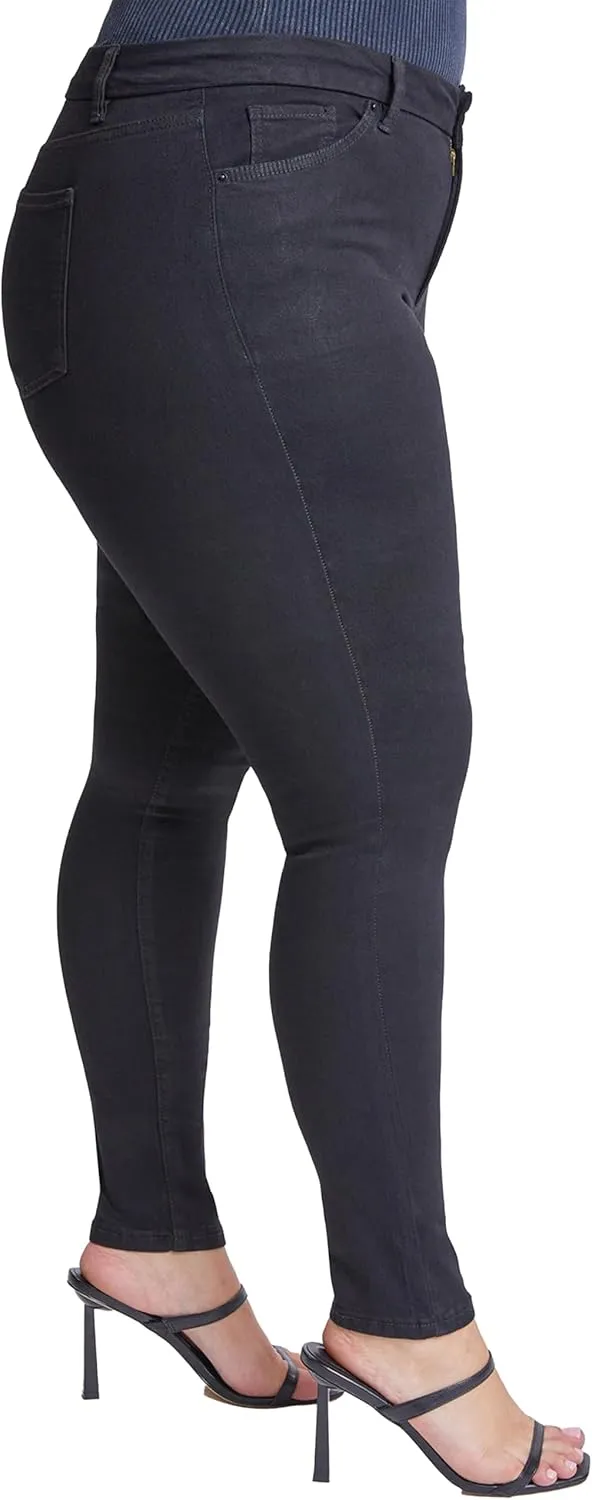 YMI Womens Curvy Fit 1-Button Tailored Wannabettabutt High Rise Skinny Jean Made with Recycled Fibers