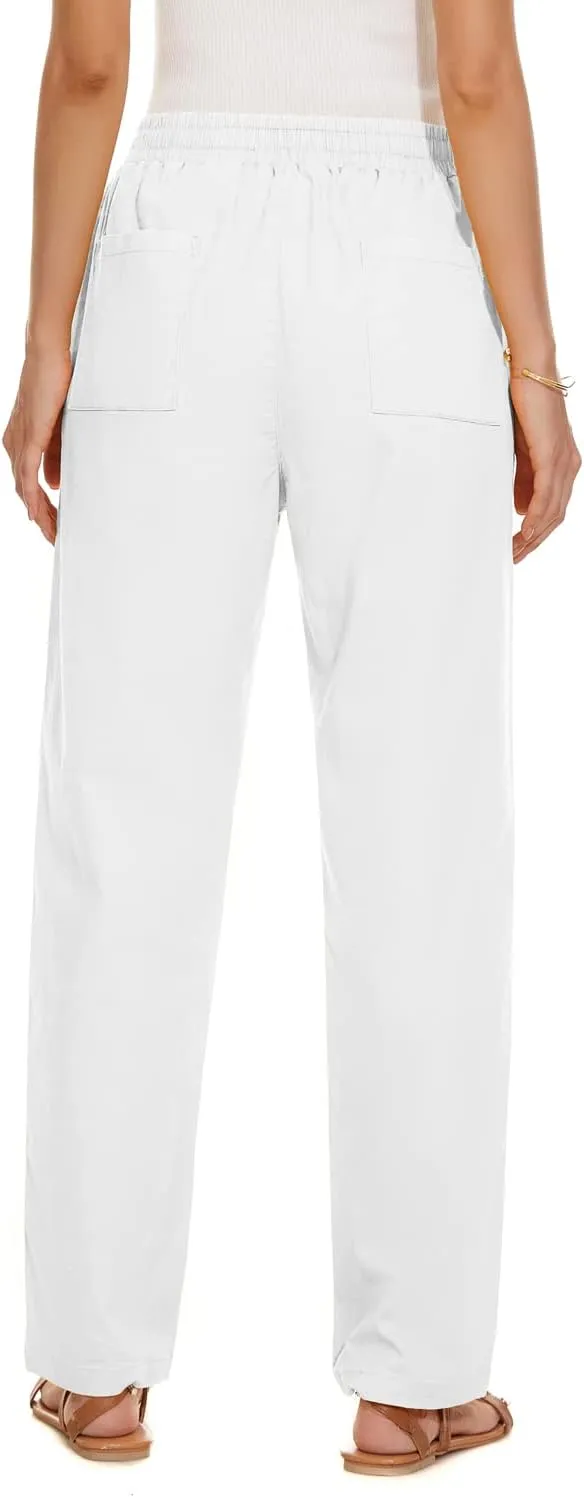 YOCUR Womens Casual Elastic High Waisted Work Pants Cotton Straight Leg Drawstring Trousers