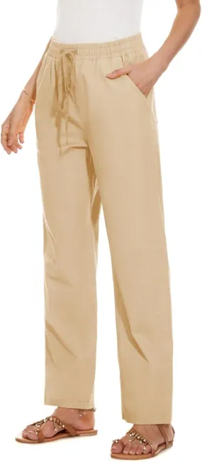 YOCUR Womens Casual Elastic High Waisted Work Pants Cotton Straight Leg Drawstring Trousers